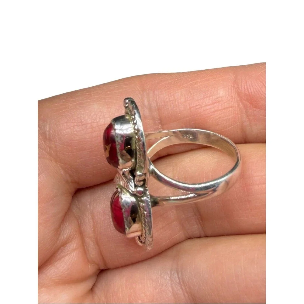 Red Rose Dahlia Kingman Turquoise Ring Size 6.5 Solid 925 Sterling Silver